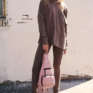 Free People XL Hot Shot Hooded Set rich brown taupe color